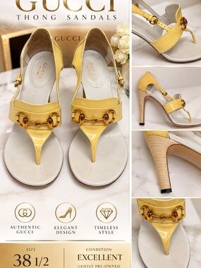 GUCCI  Horsebit Accent Patent Leather T-Strap Sandals Women's AUTHENTIC!!